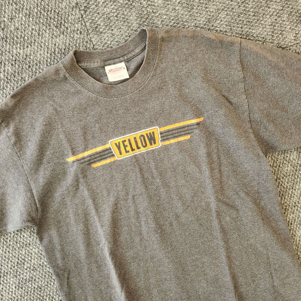 Y2K Yellow Freight Transport Systems  Roadway Graphic Tee T Shirt Trucker Sz M
